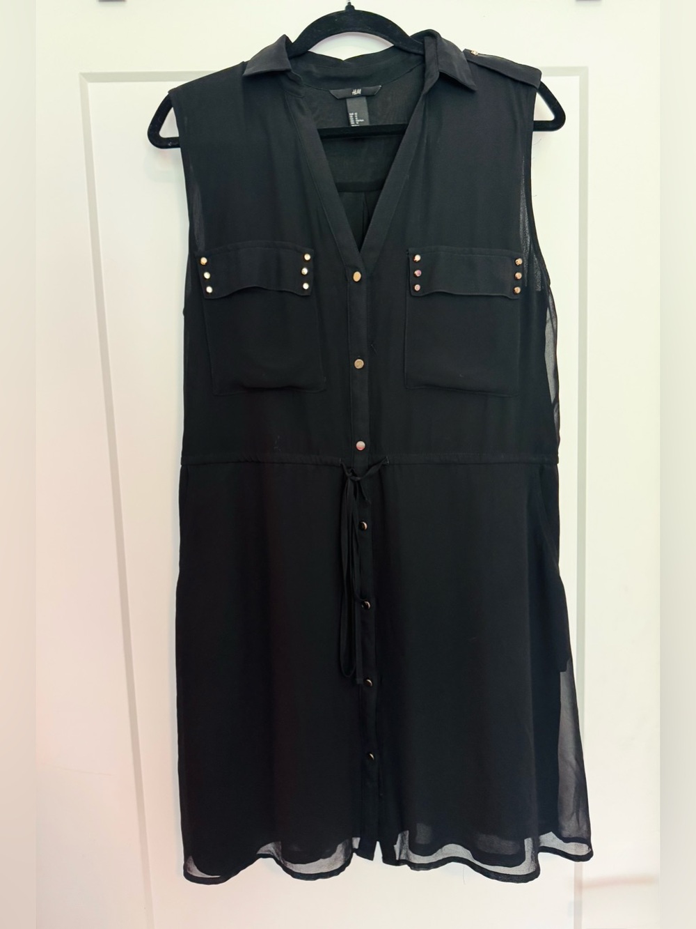 Cato Black Sleeveless Midi Shirt Dress with Gold Studs